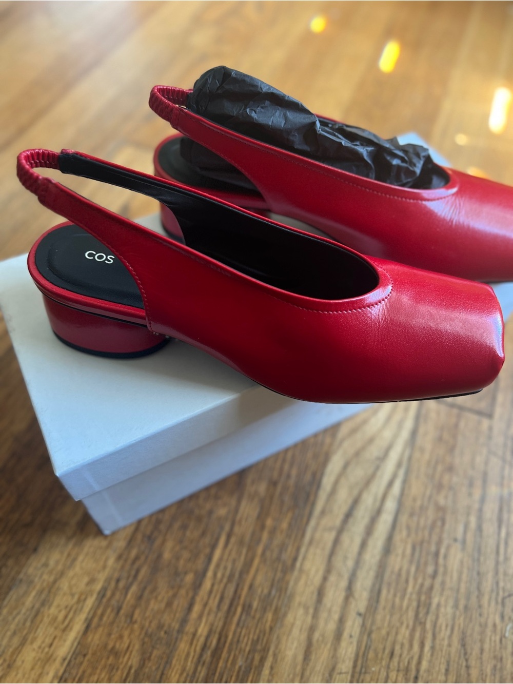 COS Red Leather Square-nose leather heeled ballet Pumps